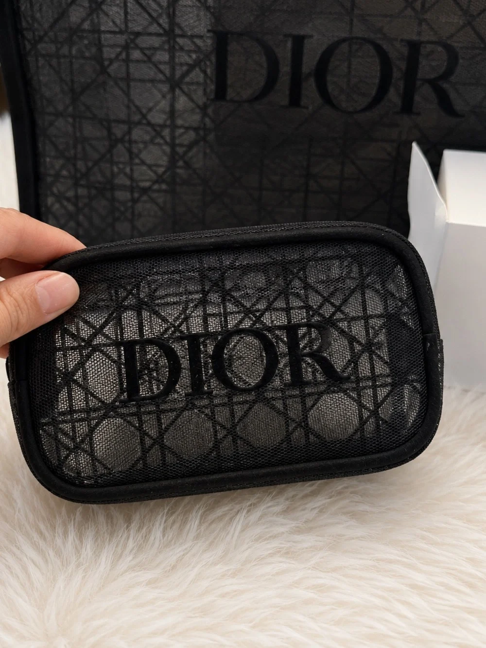 Dior Black Mesh Tote with Matching Black Pouch
